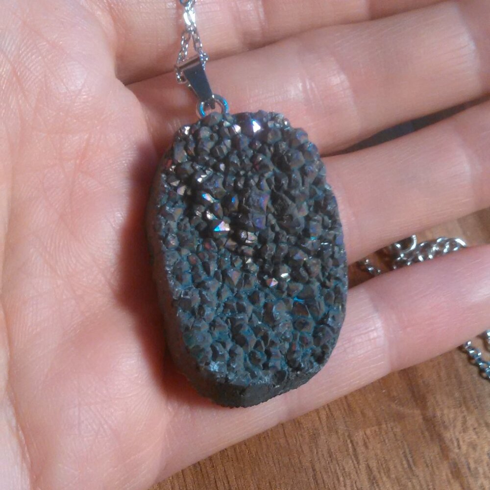 Magic Color Plated Druzy Stainless Steel Pendant Necklace